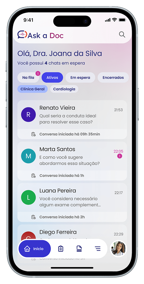 Tela inicial do aplicativo Ask a Doc